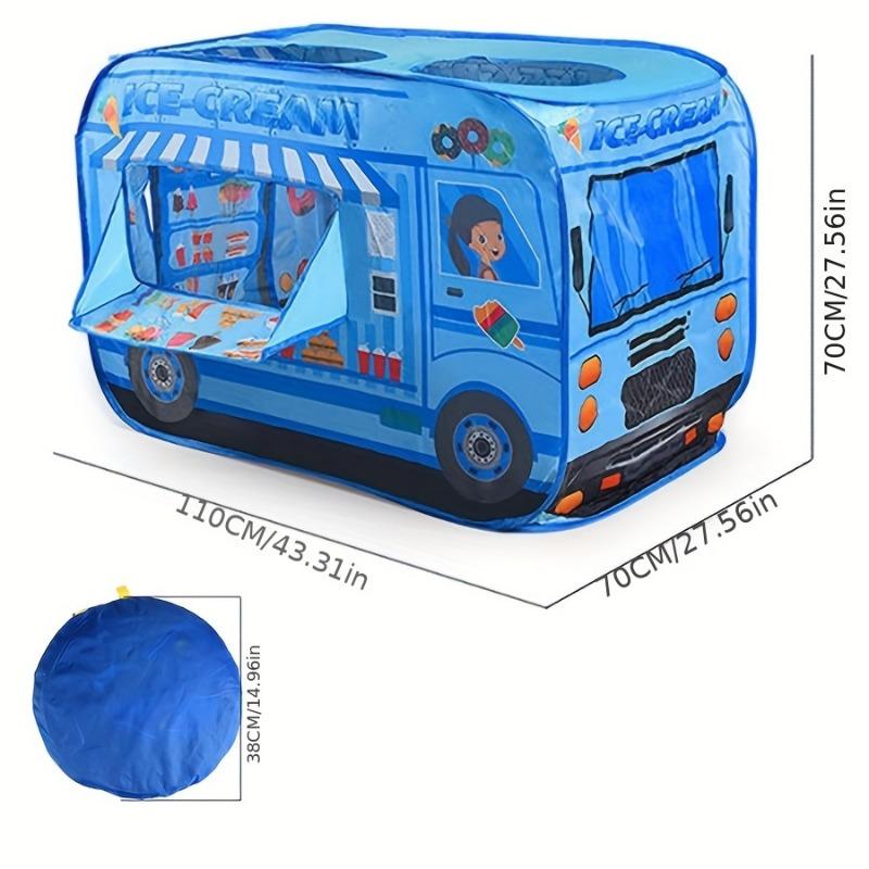 Game Tent Blue Ice Cream Car Pop up 3 Openings Children Play House Blue Dessert Truck Theme Game Room Suitable Indoor Outdoor