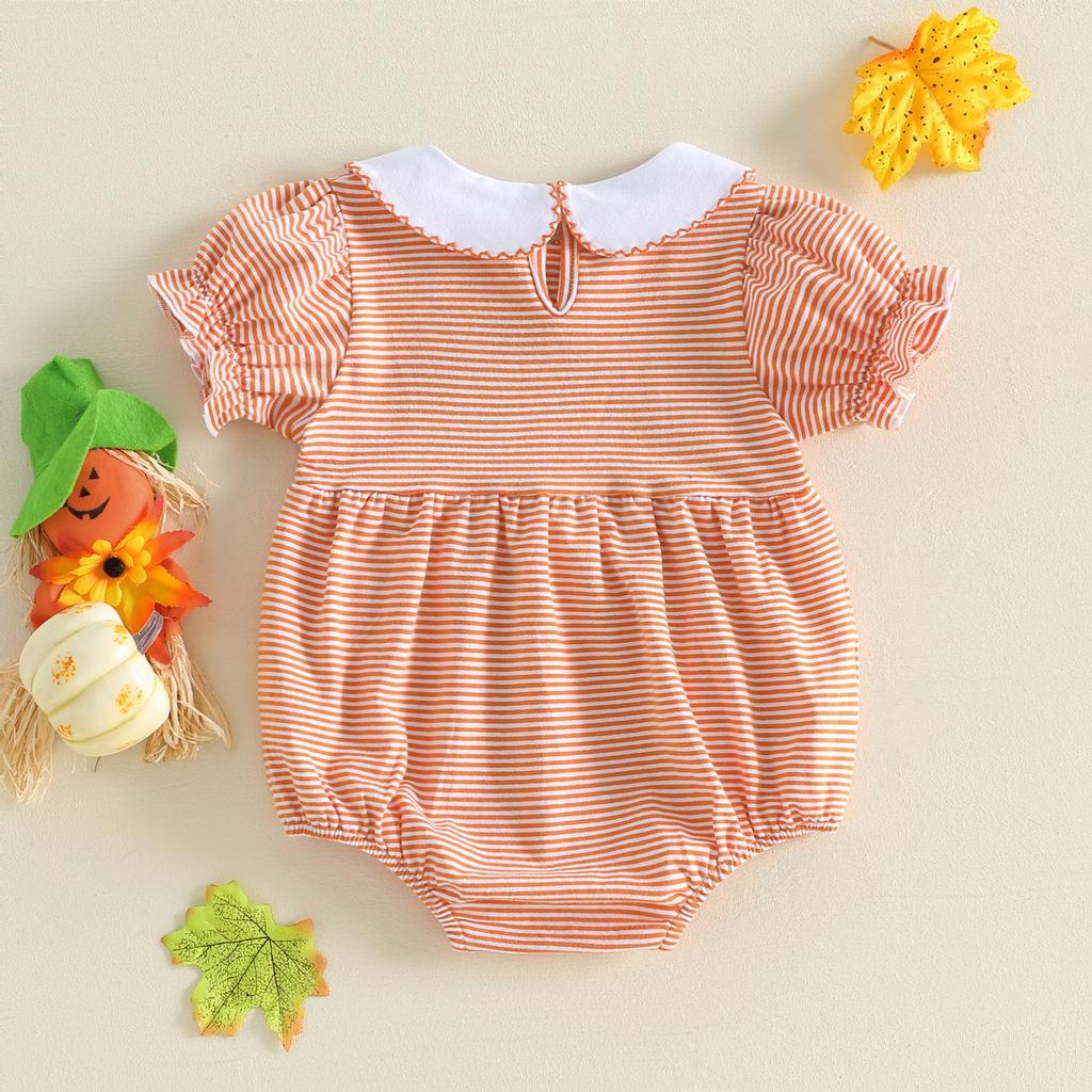 Citgeett Summer Halloween Infant Baby Girls Striped Bodysuit Embroidery Short Sleeve Jumpsuit Clothes