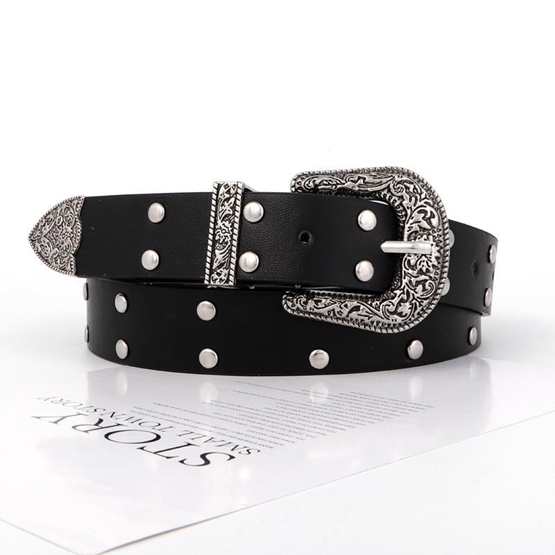 Women Vintage Rock Decorative Jeans Belt Edgy Waistband Metal Adjustable Accents