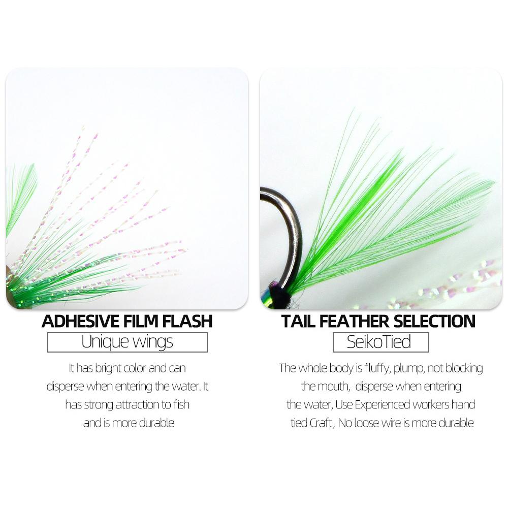 MNFT 10Pcs 6# Blackhead Green Flash Streamer Fly Trout Blackhead Fishing Flies Hook Fish Lure