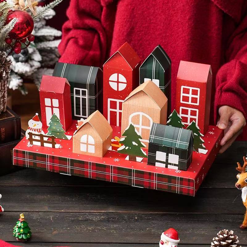 Christmas House Box Gift Packaging Box House Candy Cookie Gift Decoration Countdown Calendar Box for Newyear Christmas