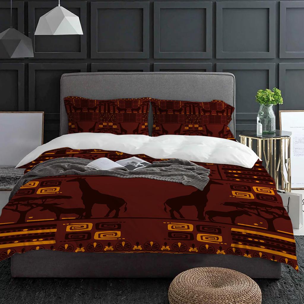 African Giraffe Lion Silhouette 3pcs Bedding Set For Double Bed Home Textile Duvet Cover Quilt Cover Pillowcase