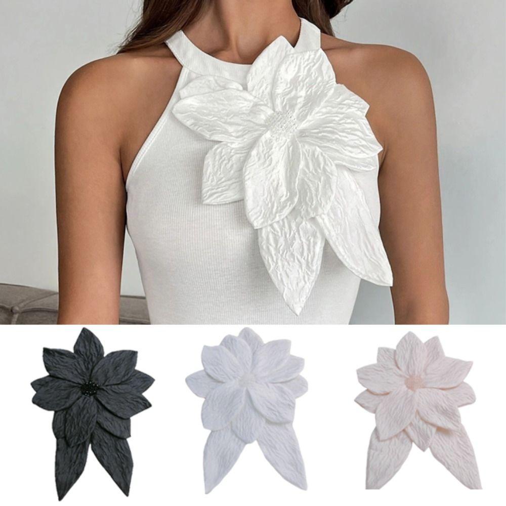 Vintage Style Flower Applique Pleated Design Large Size Beaded Brooch Beaded Detail Fabric Material Pleated Flower