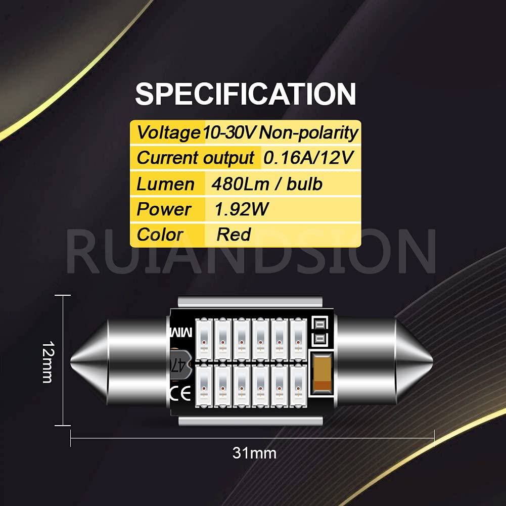 Ruiandsion 2pcs T10 X 31mm LED Room Lamp with Built-in