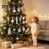 Fairy Tale Holiday Decor 10/20/30Pcs Nutcracker Wooden Christmas Ornaments, Pink Watercolor Hanging with Party Photo Props Ballerina, Horse