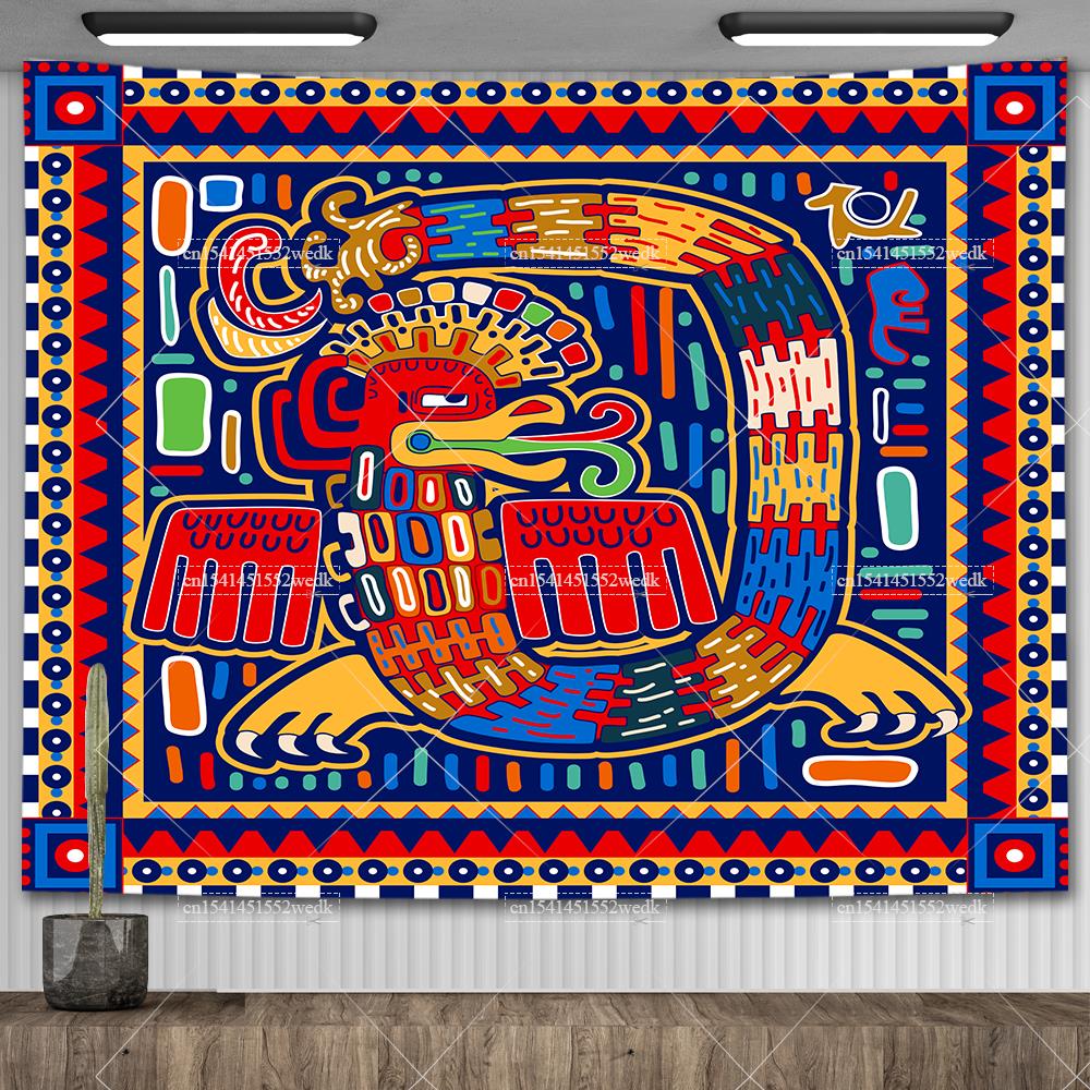 Mexico Mexican Mayan Tribal Art Tapestry Wall Hanging Ethnic Paintings Psychedelic Aesthetic Background Cloth Home Decorations