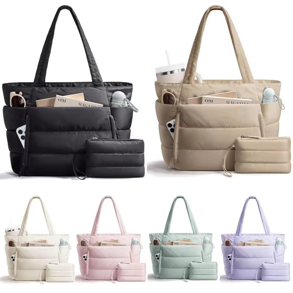 Large Capacity Puffer Tote Bag for Women Multiple Pockets Water-resistant Commuting Bags Lightweight with Coin Purse