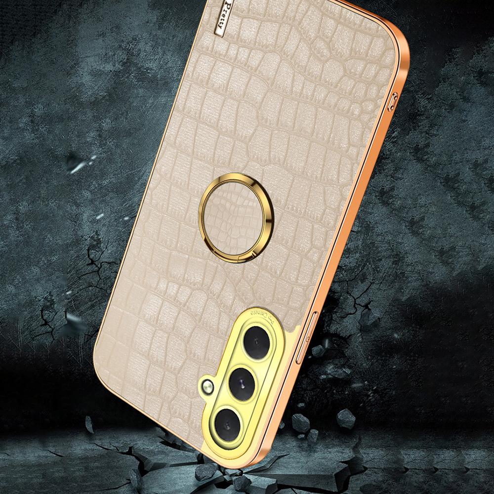For Samsung Galaxy S24 FE Case Finger Ring Kickstand TPU+Leather 6D Electroplating Phone Cover
