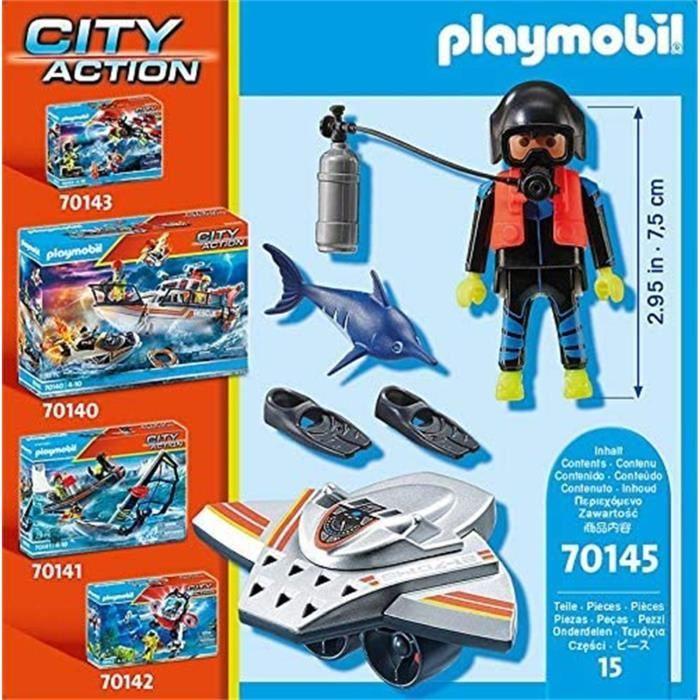 Playmobil - city action scooter de plongée et sauveteur - mixte - gris - 4 ans - multicolore - jouet - enfant