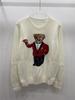Cartoon Bear Embroidered Jacquard Knit Sweater - Women's Long Sleeve Round Neck