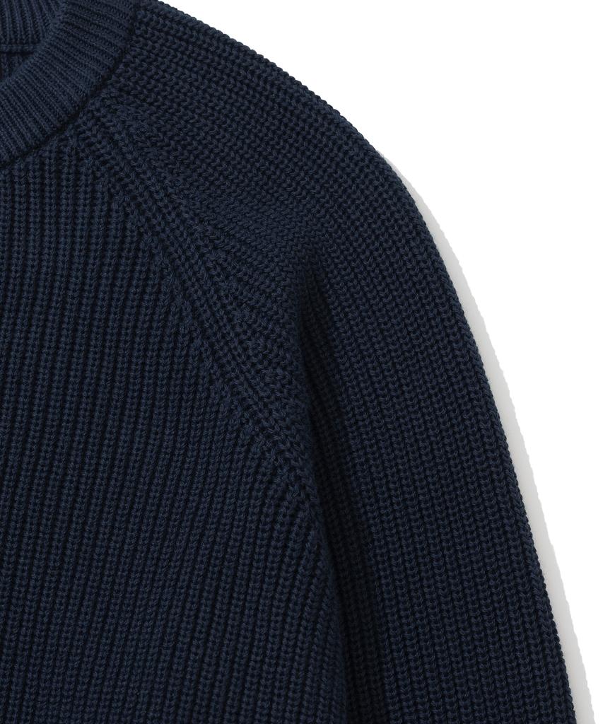 Knitted [Knitted X Fashion Planet] Cotton Waffle Round Cardigan Navy