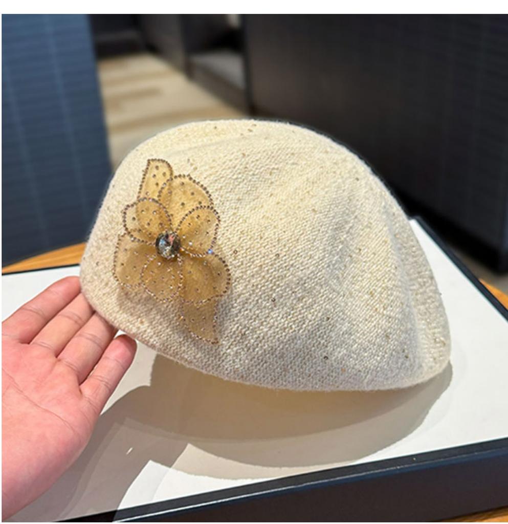 Korean Fashion Lace Flower Shaped Beret Children'S Spring And Autumn  New Forward Hat Show Face Small Painter Hat