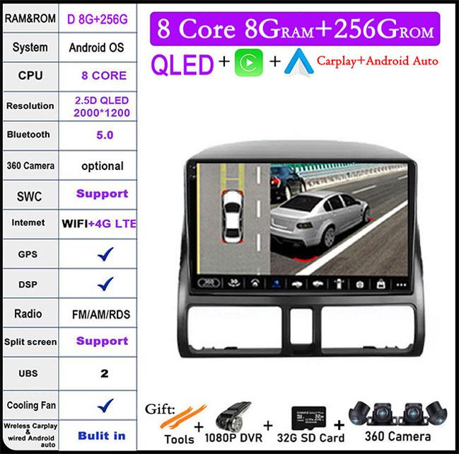 9 Lnch For Honda CR V 2 CRV 2001-2006 Android 14 Car Radio Multimedia Video Player GPS Navigation 4G Carplay Head Unit