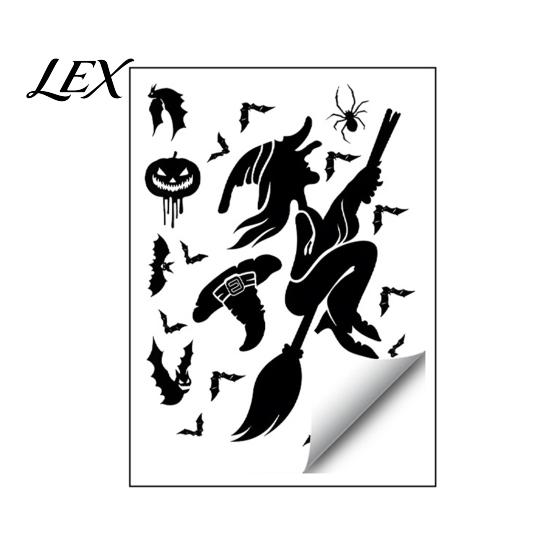 Spooky Party Decorations Halloween Static Sticker, with Witch/Ghost/Castle/Bat Horror Silhouette Patterns, Durable PVC Theme Home Decor Wall