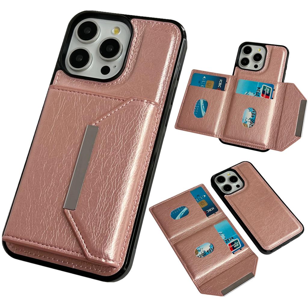 For iPhone 16 Pro Case Card Bag Kickstand TPU+PU Phone Cover