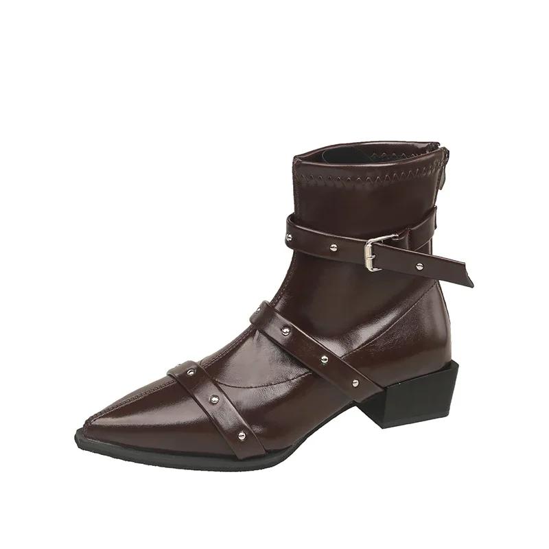 

Сапоги до середины голени Женские резиновые туфли Дождевые заклепки Зимняя обувь Ботинки на молнии4 Кроссдрессинг Низкие рок-езда 35 коричневый