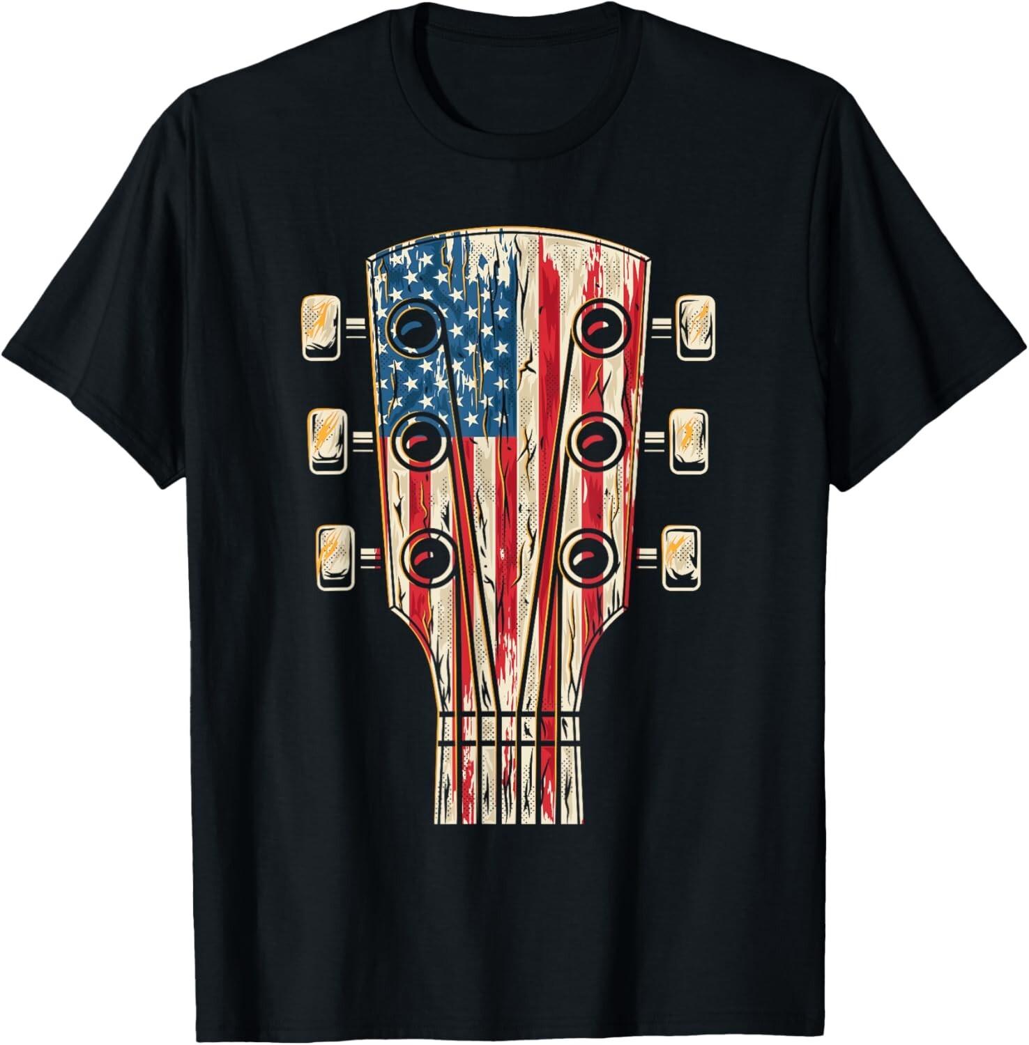 

American Flag Guitar 4th of July Guitarist USA Country Music Gift Unisex T-Shirt S