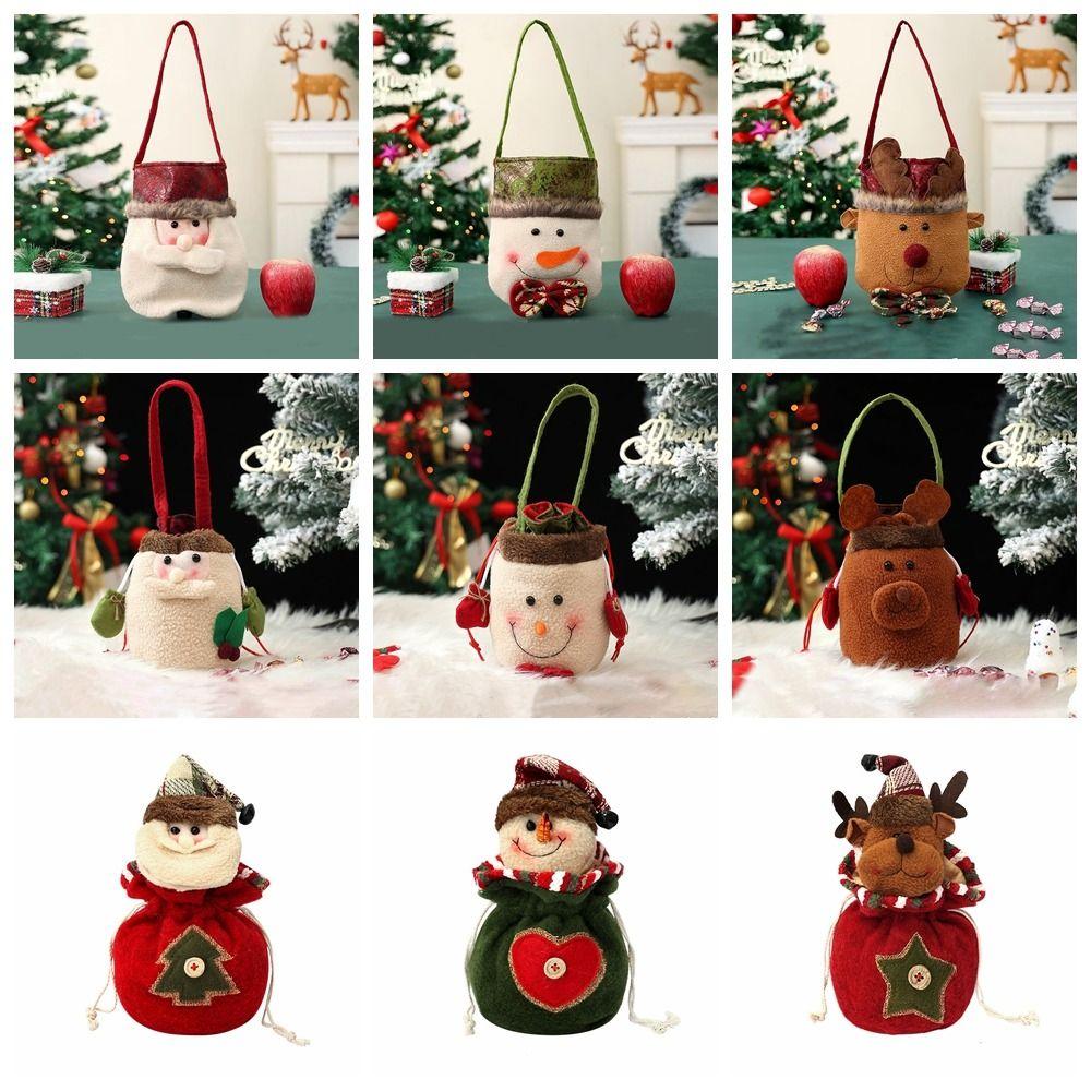 Cloth Christmas Candy Bag Plush Christmas Gift Drawstring Bags  Outdoor Christmas