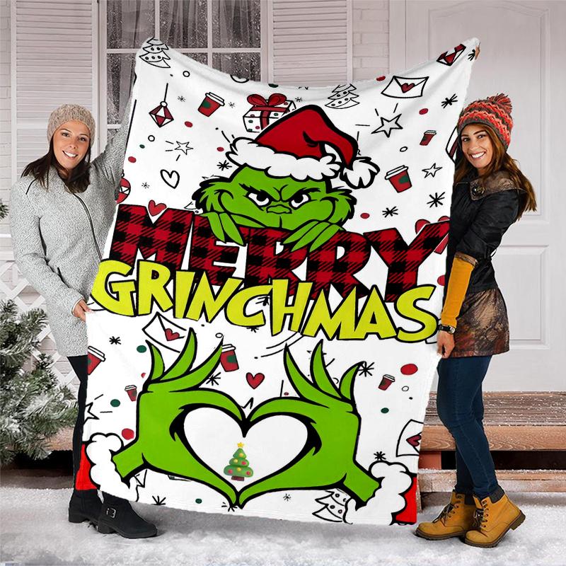 Grinch Theme Printed Blanket Perfect For Couch Bed Travel Outdoor Use Machine Washable Cozy Durable