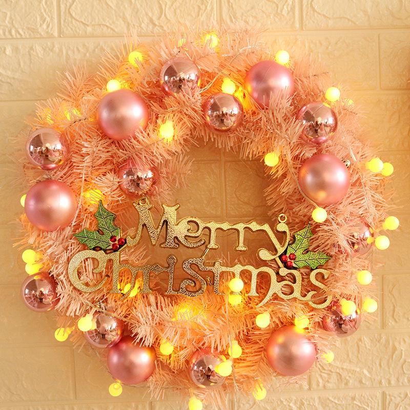 Christmas Day Decoration Pink Christmas Wreath 30cm Vine Wreath Door Hanging PVC Material