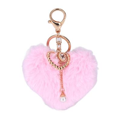 Keychain Pom Pom Heart Shaped Fluffy Soft Plush Odorless Fadeless Wide Application Zinc Alloy