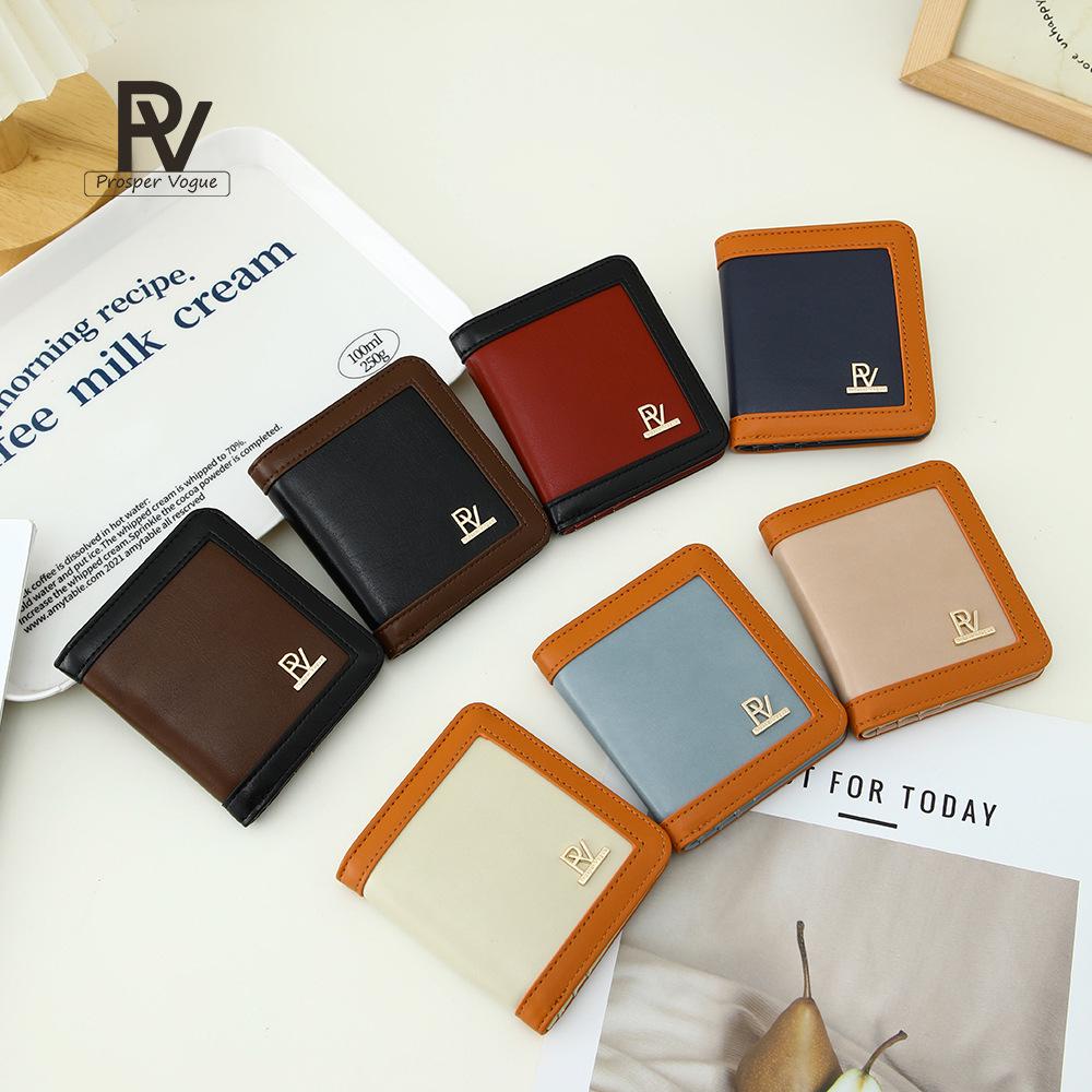 New Women's Lightweight Calfskin Wallet - Patchwork Color Block Design, Multi-Card Slots, Portable & Versatile.
