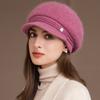 Chic Lined Fur Plush Brim With Hat Winter Fashionable Trendy Women New Brand Latest Fresh Hats For Casual Rabbit Blend Streetwear Knitted Cap