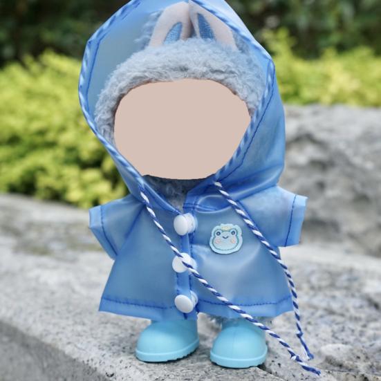 

17cm Doll Raincoat Hooded Cape Small Animal Rainwear Waterproof Doll Clothes Gift for Birthday Display Collector ціан