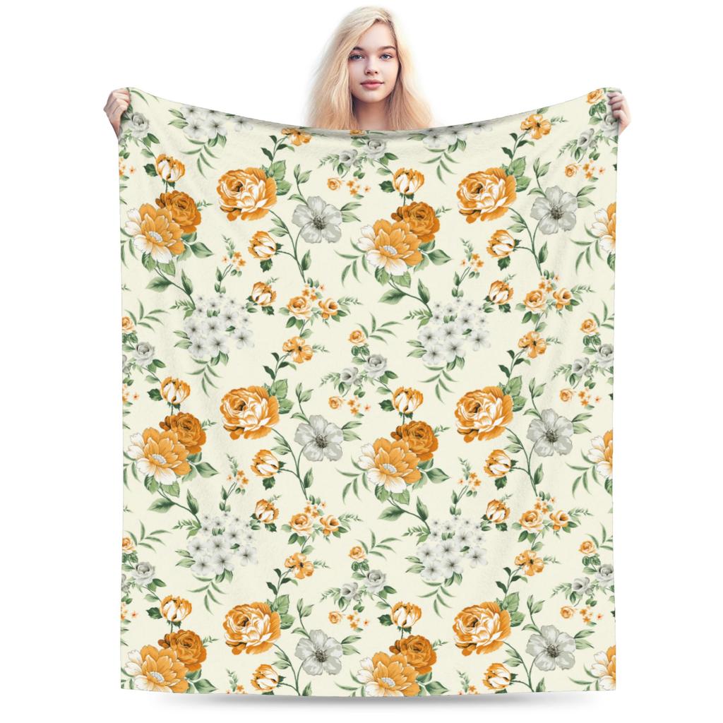 Vintage Flower Pattern Blanket Flannel Yellow Floral  Multifunction Soft Throw Blanket for Sofa Car Plush Thin Quilt