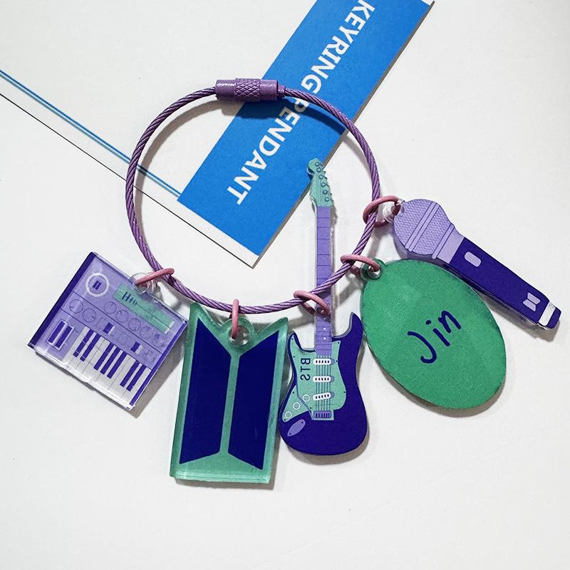 

BTS Music Instrument Acrylic Keychain, Bangtan Boys Guitar/Mic/Keyboard Charm with Wire Ring, Kpop ARMY Fans Bag Accessory JIN
