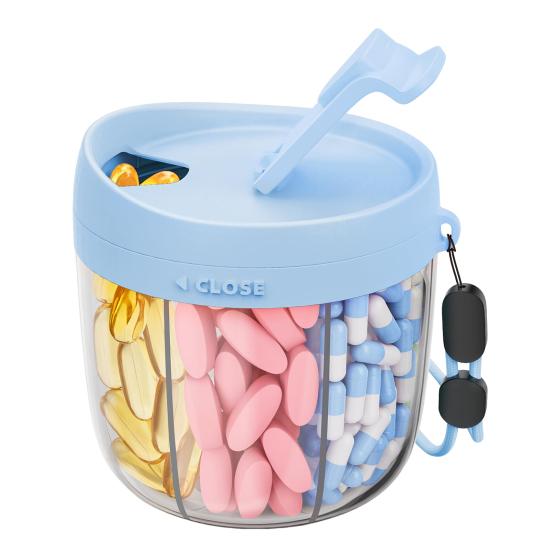 Pill Dispenser with 7 Compartments Anti-Mix Design Easy Access Pill Bottle Organizer Travel BPA-Free Pill Container