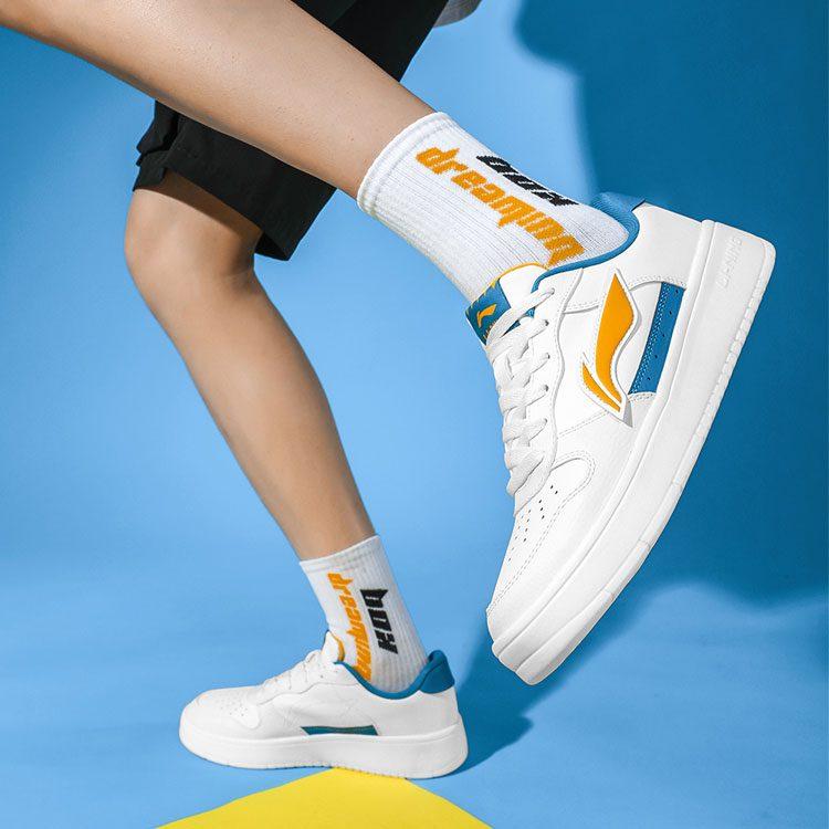 Li Ning Sports Fashion Textile, Synthetic Leather Cushioning Abrasion Resistant Breathable Low Top Casual Shoes Men's AGCQ455-5