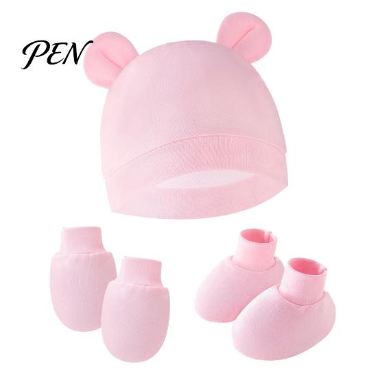 Minimalist Baby Outfit Newborn Hat Gloves And Booties Set, Cotton Infant Bear Ears Anti Scratch Care Gift Set Mittens & Foot Protectors for