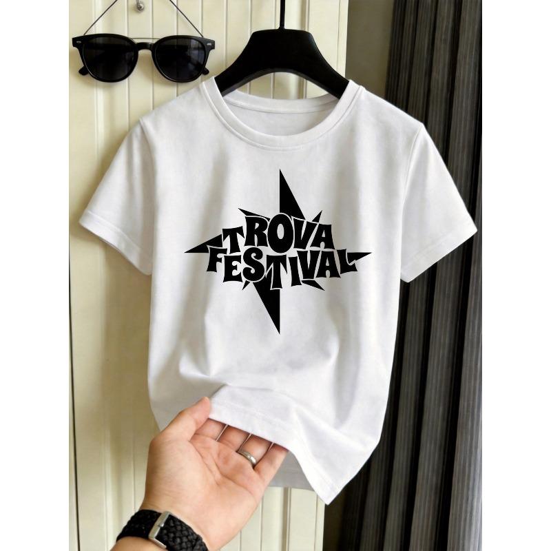 European sizes Trendy Rock Style Positioning Print Element Personalized Graffiti Element Punk Style Element Boys Fashion Short-Sleeved/T-Shirt 110 белый
