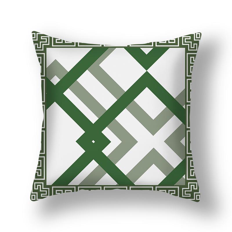 Light Luxury Green Short Plush Sofa Pillow Dark Green Geometric Pattern Pillow Bedside Cushion Cushion Pillow Cover