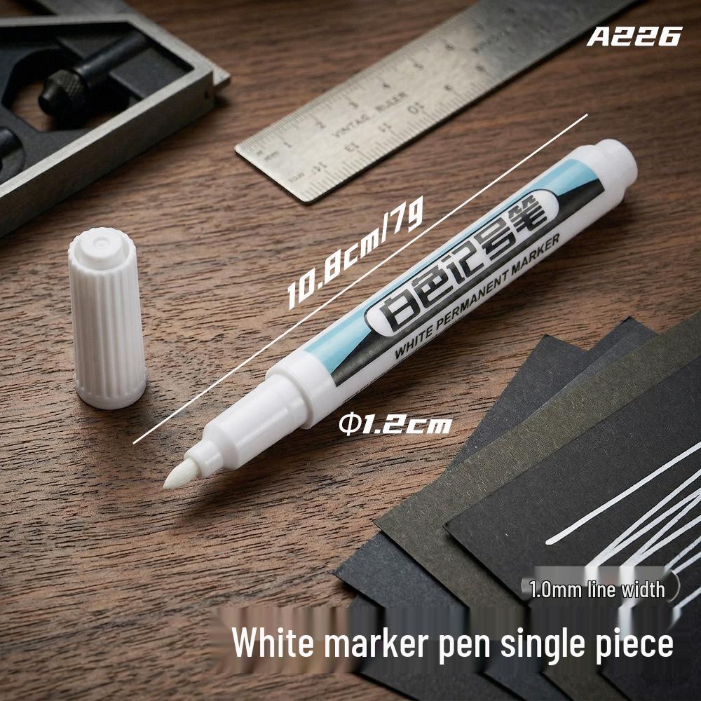 Yamak Waterproof Long-Tip White Marker Pen with Fine Tip for Deep Hole Marking