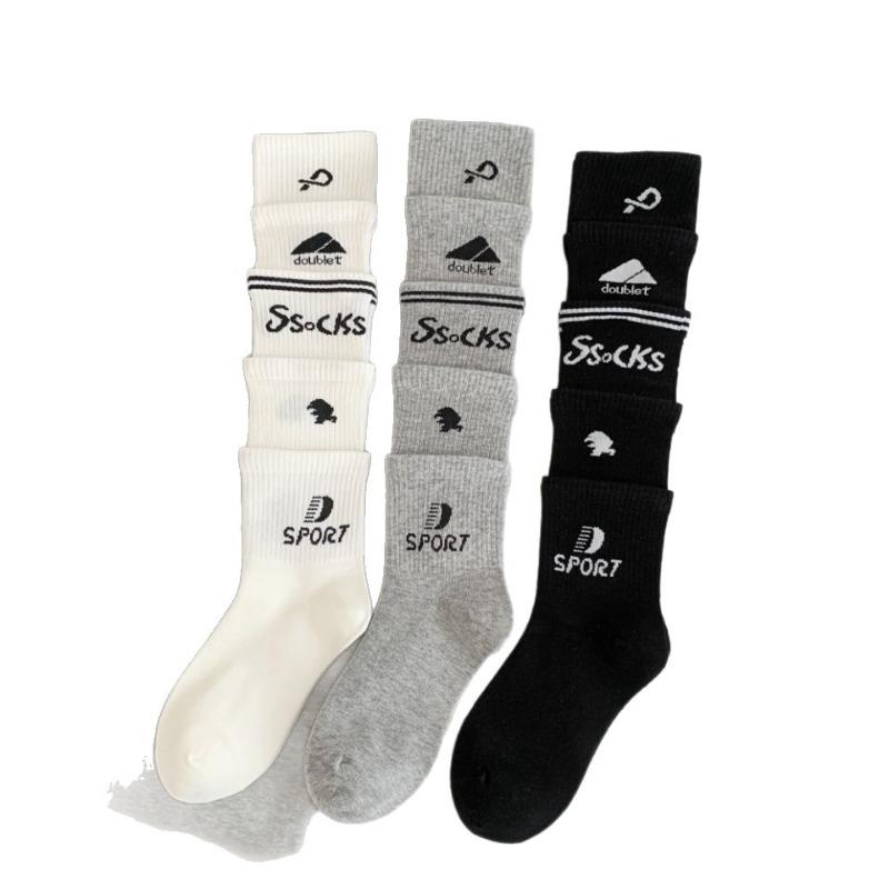 Multi-layered, Superimposed and Spliced Letter Calf Socks, Sporty Style, Sweet and Cool, Hot Girl Football Socks, Long Tube, Pile Long Socks