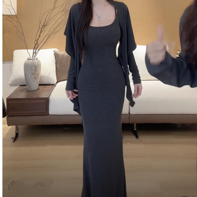 Fashion suit women's early new temperament shows figure, sexy feminine dress + shawl two-piece trendy