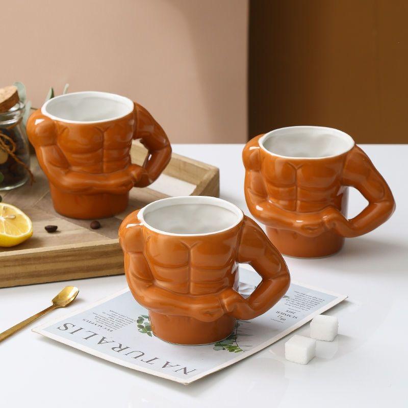 Ceramic Coffee Cup – Cute Belly and Muscle Man Mugs – Fun Home Decoration