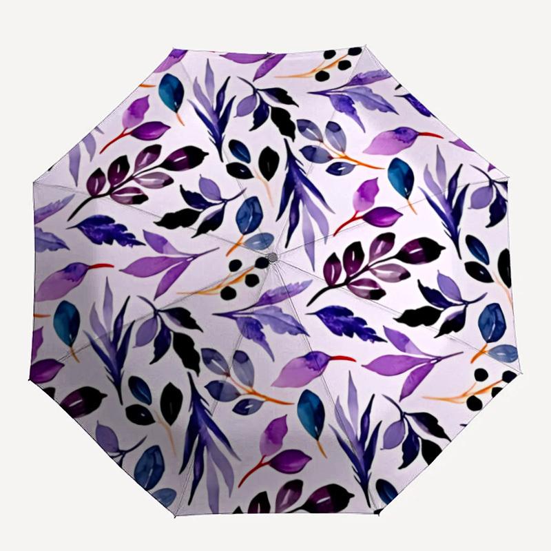 

1pc Purple Leaves Pattern Automatic Umbrella - 8-Rib Durable Frame, Portable Fashion Accessory & Holiday Gift yy251117164