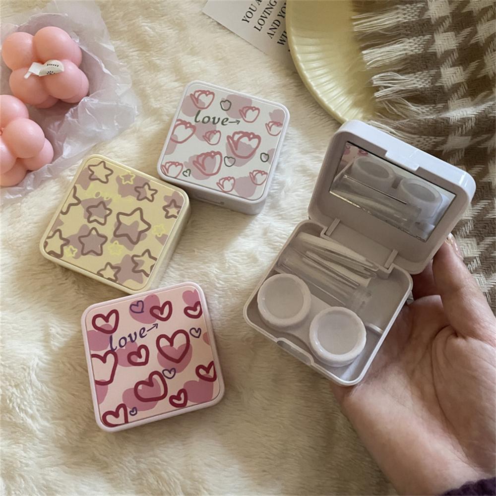 Contact Lens Storage Case Portable Lens Case With Mirror Travel Lens Box Pink For Makeup Bag Travelers Work