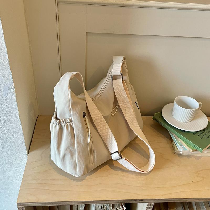 Casual Nylon Crossbody Shoulder Bag with Multiple Zipper Pockets Adjustable Strap Lightweight Hobo Purse