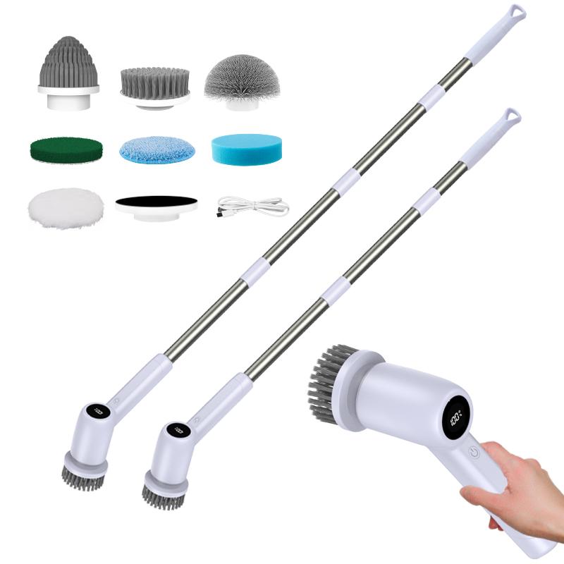 Detachable Long Handle IPX7 Waterproof Electric Spin Scrubber with 7 Replaceable Cleaning Brush Heads