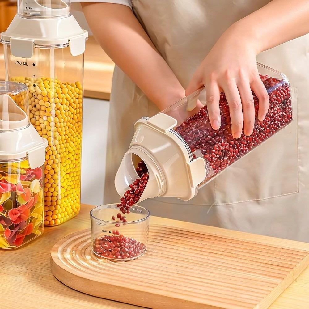 Transparent Sealed Jar With Measuring Cup Moistureproof Grain Storage Jar Leak-Proof Airtight Cereal Container