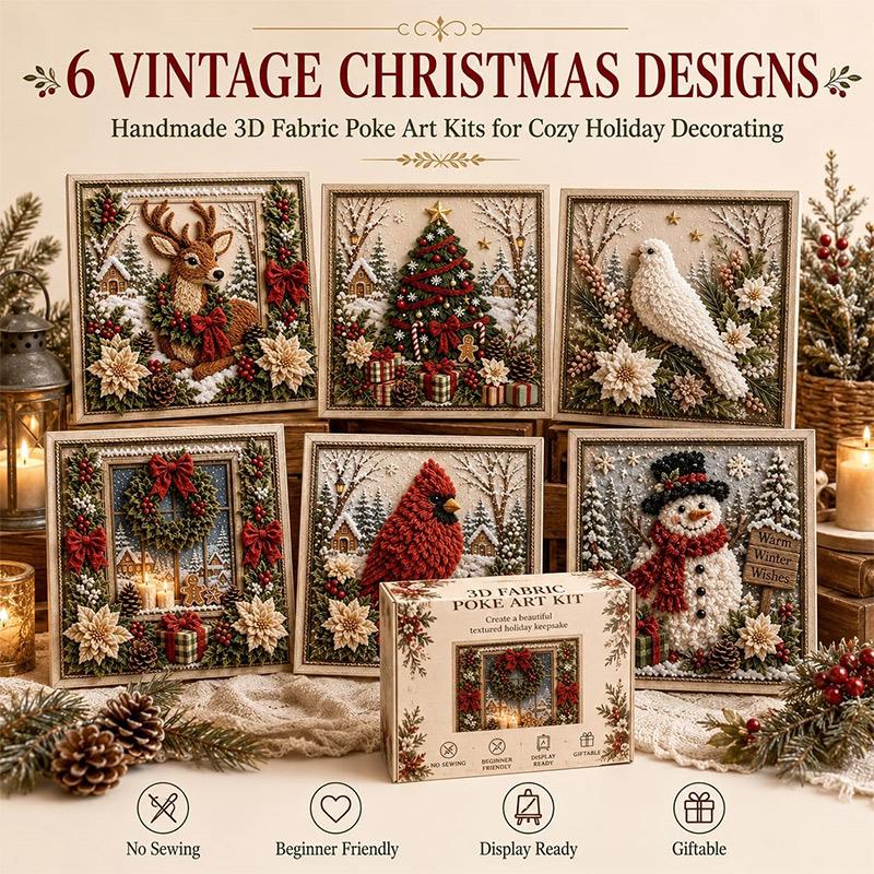 3D Christmas Snowman Fabric Poke Art DIY Kit Handmade DIY Fabric Poke Art Kit For Adults Beginner Friendly Vintage Xmas DIY Kit