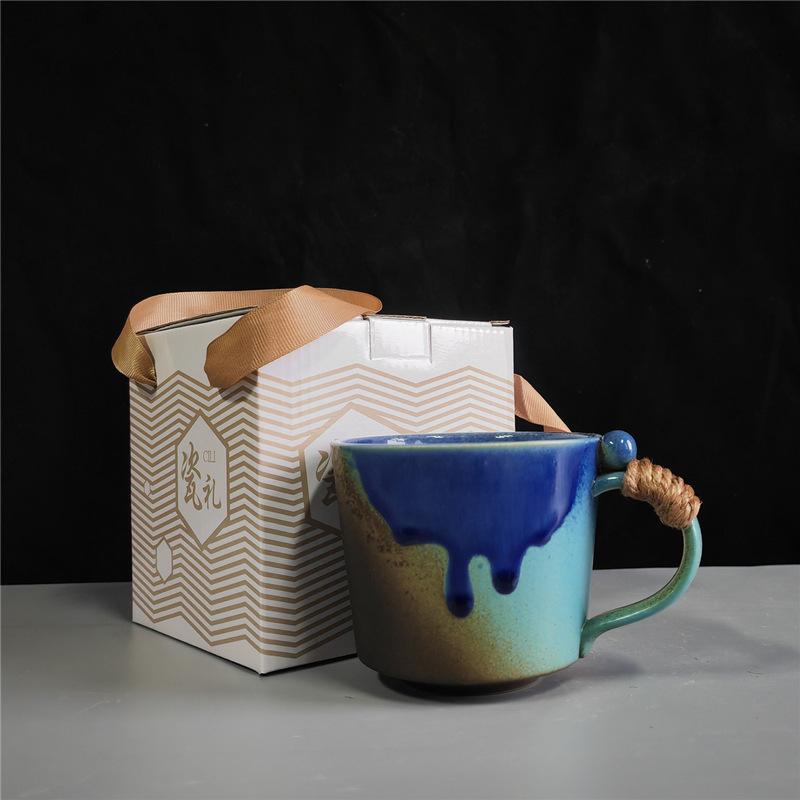 Cană de cafea retro creativă din ceramică grosieră, lucrată manual, cadou, cană ceramică, cutie cadou, pachet cadou de valoare ridicată