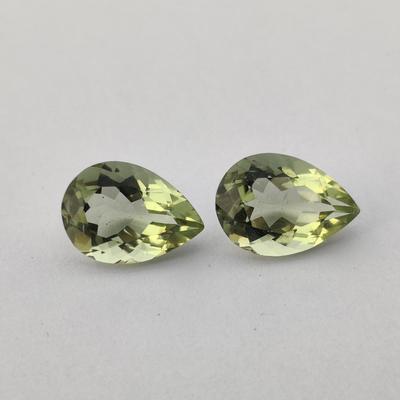 9.15 Carat Of 14 MM Size Pair, Pear Cut Green Amethyst Shade Glass Stone, 2 Pieces Lot Glass Stone, Loose Glass Stone.