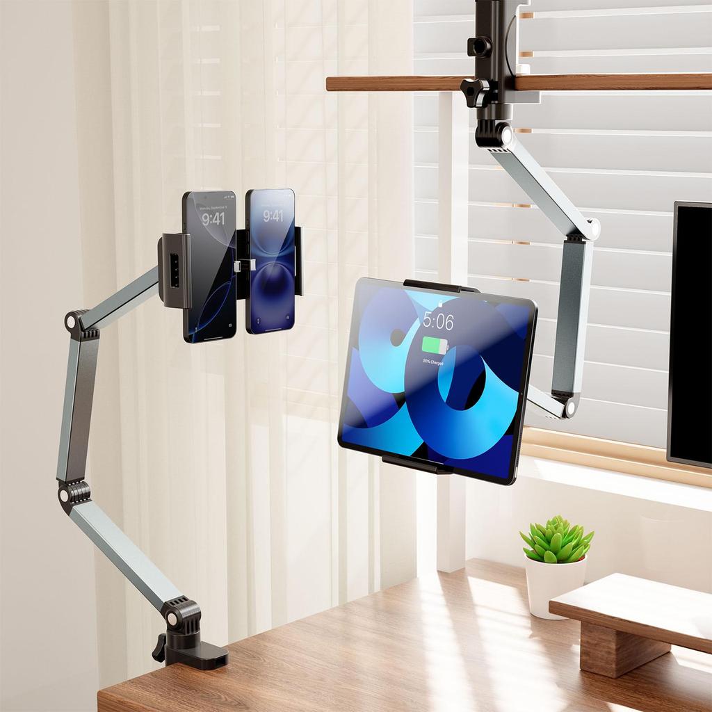 Aluminum Alloy Rotating Phone & Tablet Holder Stand for Desktop Streaming & Viewing