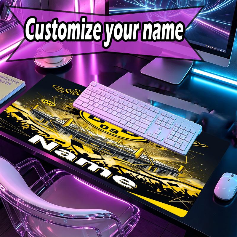 Custom Name Personalized Borussia Dortmund Bvb Pattern Mousepad, Laptop PC Desk Mat, Decorative Desk Mat for Home Keyboard Pad Gift