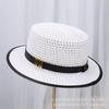 Hepburn Style Flat Top Straw Hat Women's New Sunscreen Sun Hat British Style Straw Woven Flat Edge Hat Summer Sunshade Hat